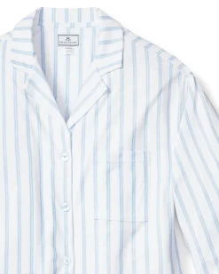 Women Petite Plume The Olivia Wide Leg Pima Pajama Set in Periwinkle Stripe