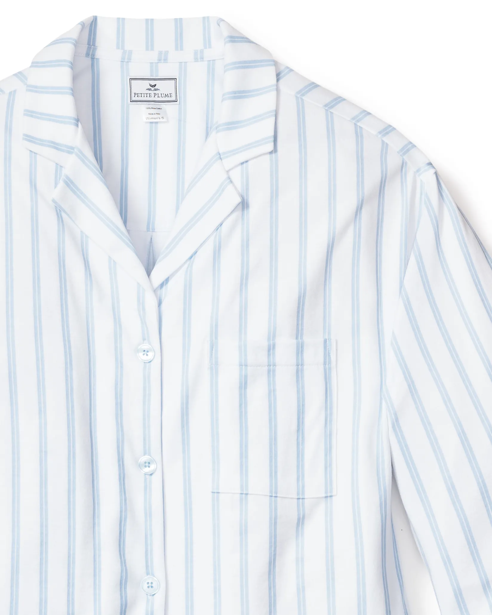 Women Petite Plume The Olivia Wide Leg Pima Pajama Set in Periwinkle Stripe