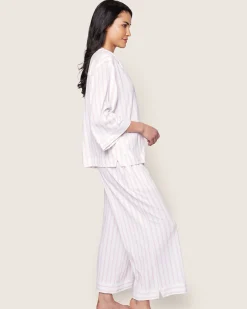 Women Petite Plume The Olivia Wide Leg Pima Pajama Set in Pink Stripe