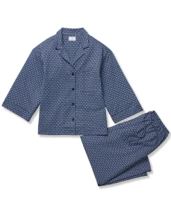 Women Petite Plume The Olivia Wide Leg Pima Pajama Set in Midnight Foulard