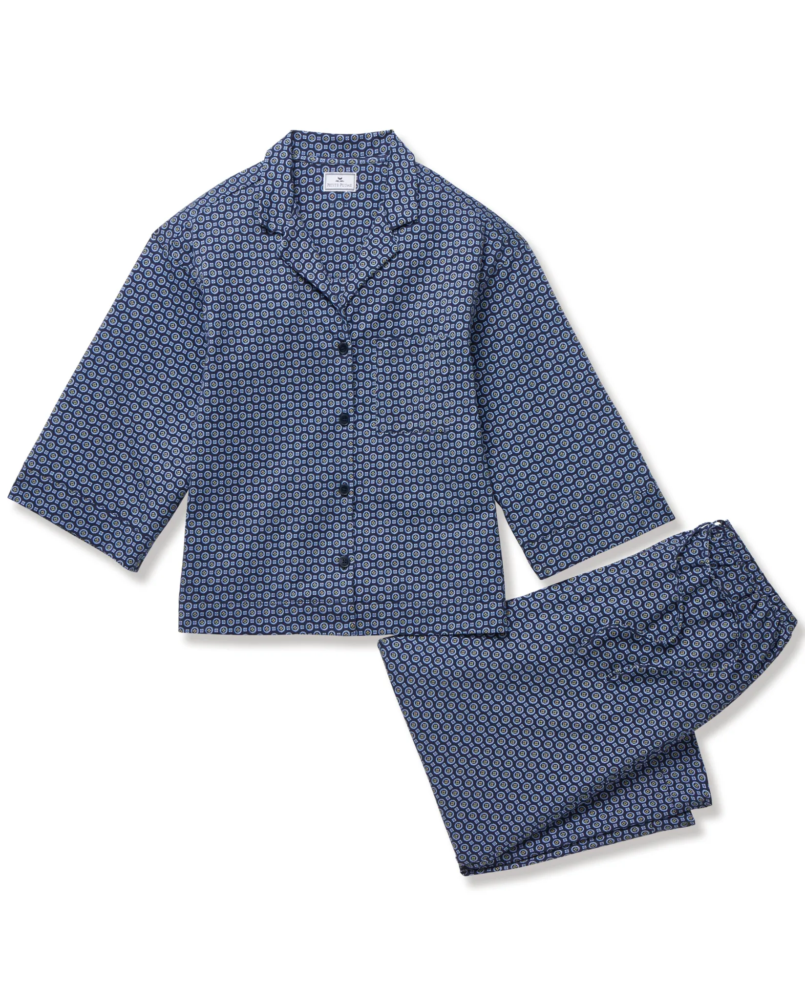 Women Petite Plume The Olivia Wide Leg Pima Pajama Set in Midnight Foulard
