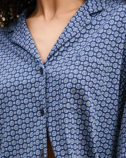 Women Petite Plume The Olivia Wide Leg Pima Pajama Set in Midnight Foulard