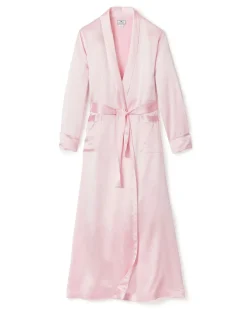 Women Petite Plume Women's Silk Long Robe in Navy