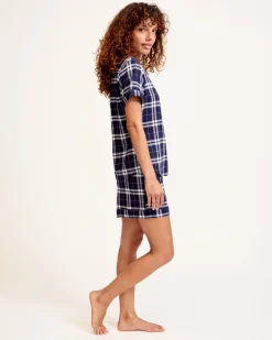 Women Petite Plume Women's Brushed Cotton Short Sleeve Short Set in Oxford Tartan