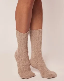 Women Petite Plume Women's Cashmere Socks in Camel