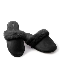 Women Petite Plume Women's Faux Fur Trim Slipper in Black