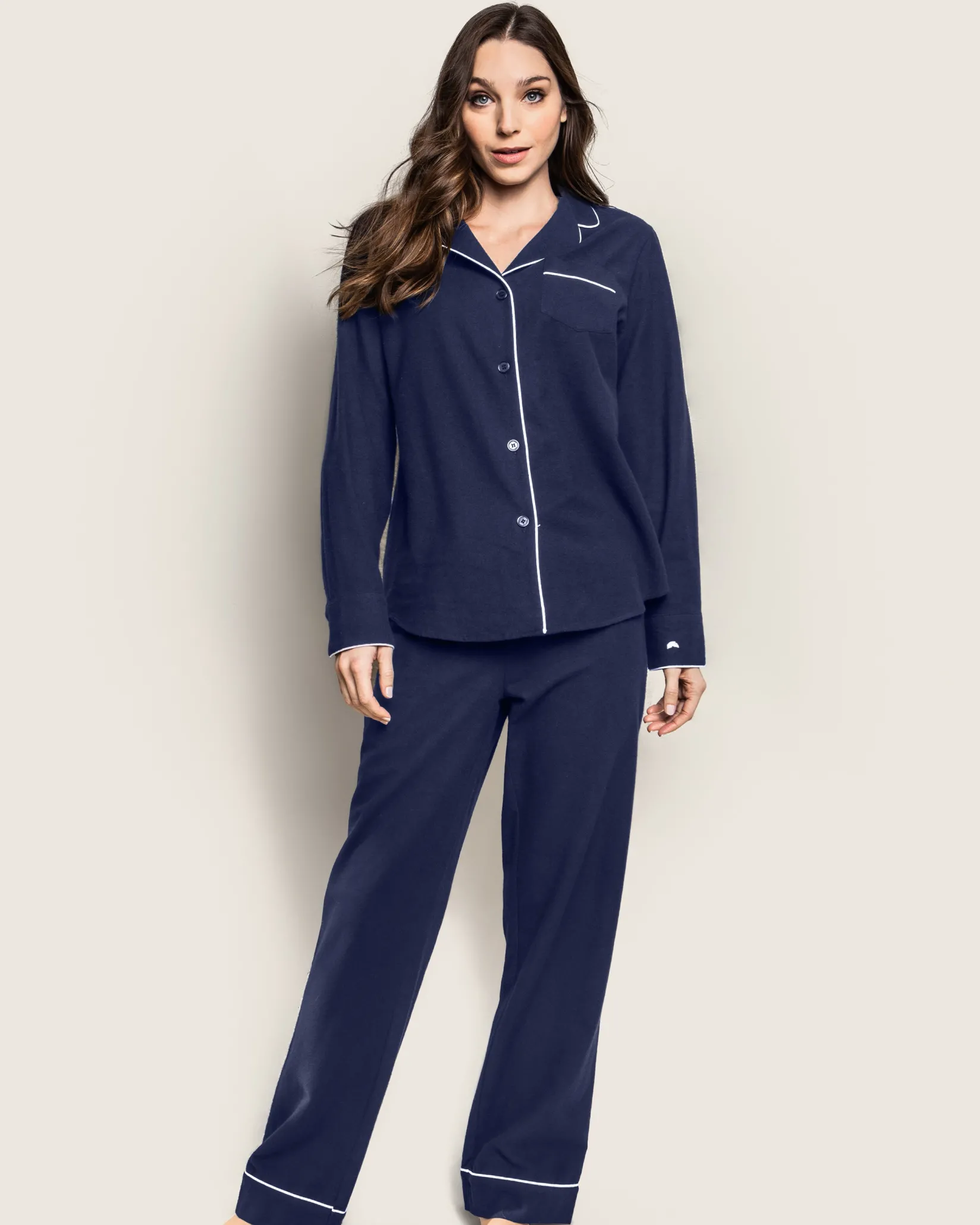 Women Petite Plume Women's Flannel Pajama Set in Navy