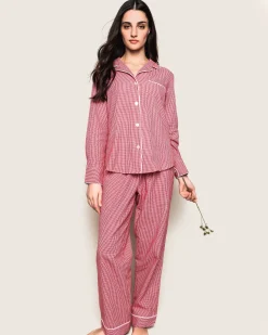 Women Petite Plume Women's Flannel Pajama Set in Red Mini Gingham