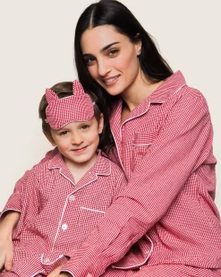 Women Petite Plume Women's Flannel Pajama Set in Red Mini Gingham