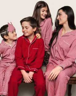 Women Petite Plume Women's Flannel Pajama Set in Red Mini Gingham