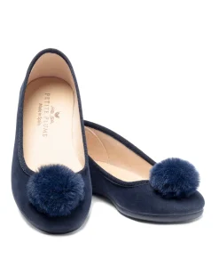 Women Petite Plume Women's Juliette Slipper in Navy Suede with a Festive Pom