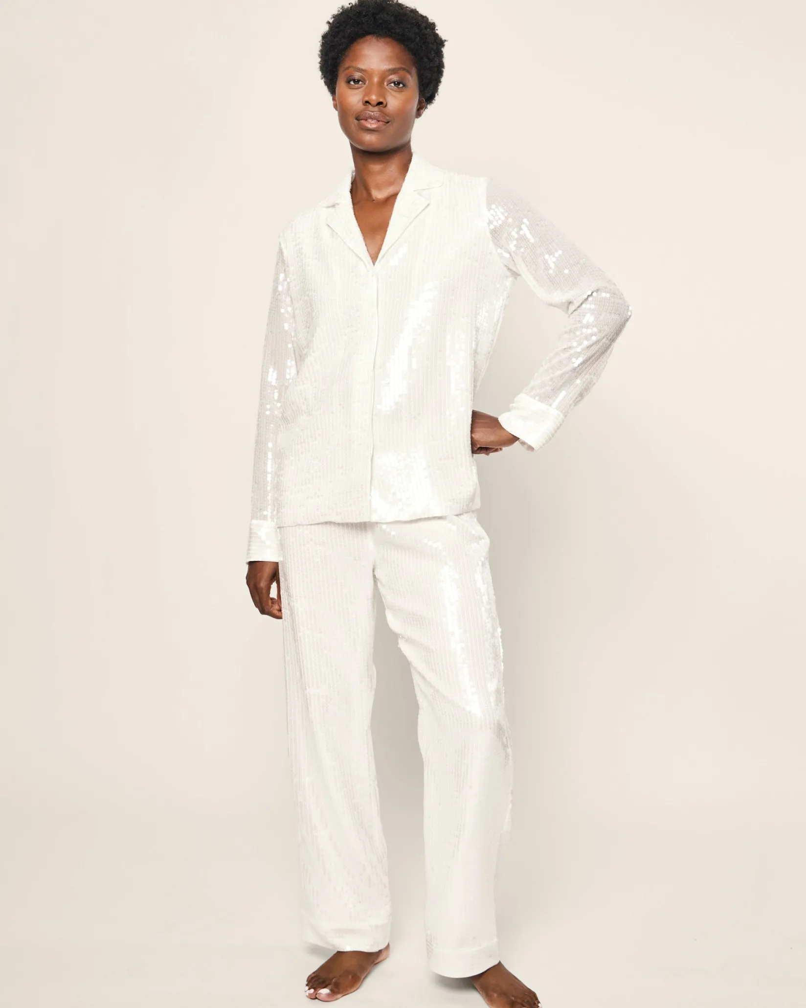Women Petite Plume Women's Pajama Set in Black Sequins