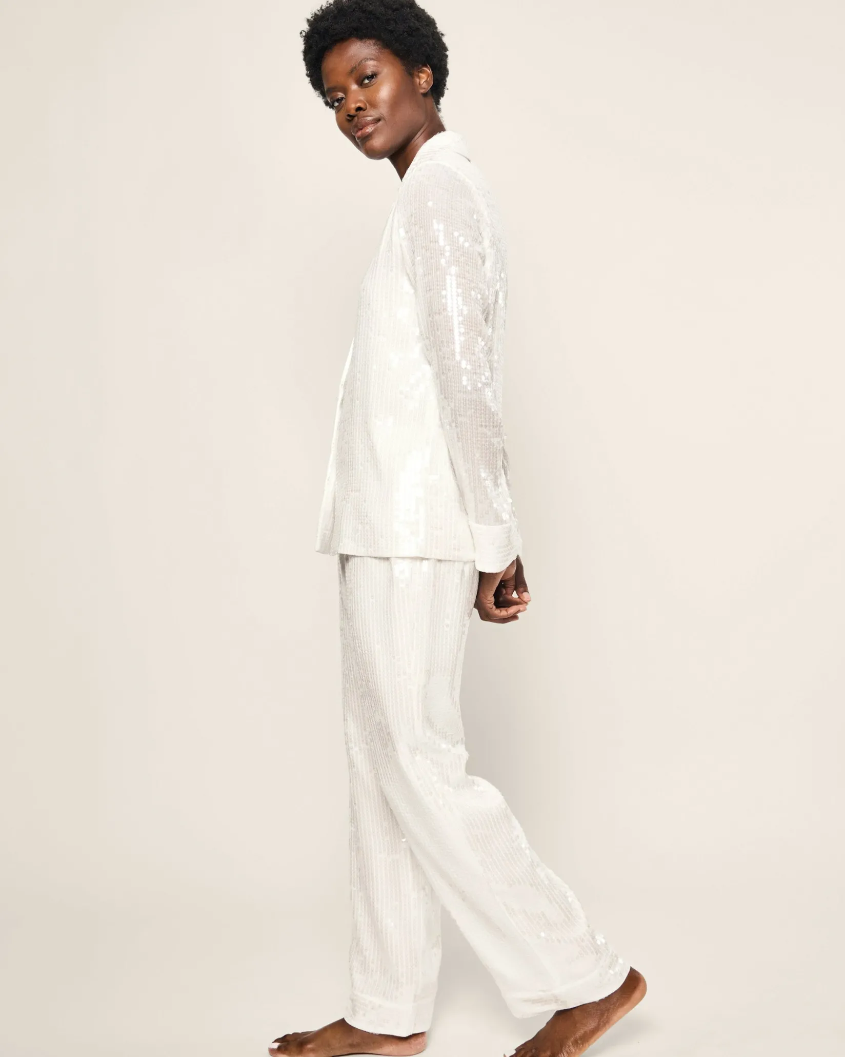 Women Petite Plume Women's Pajama Set in White Sequins