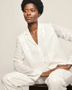 Women Petite Plume Women's Pajama Set in White Sequins