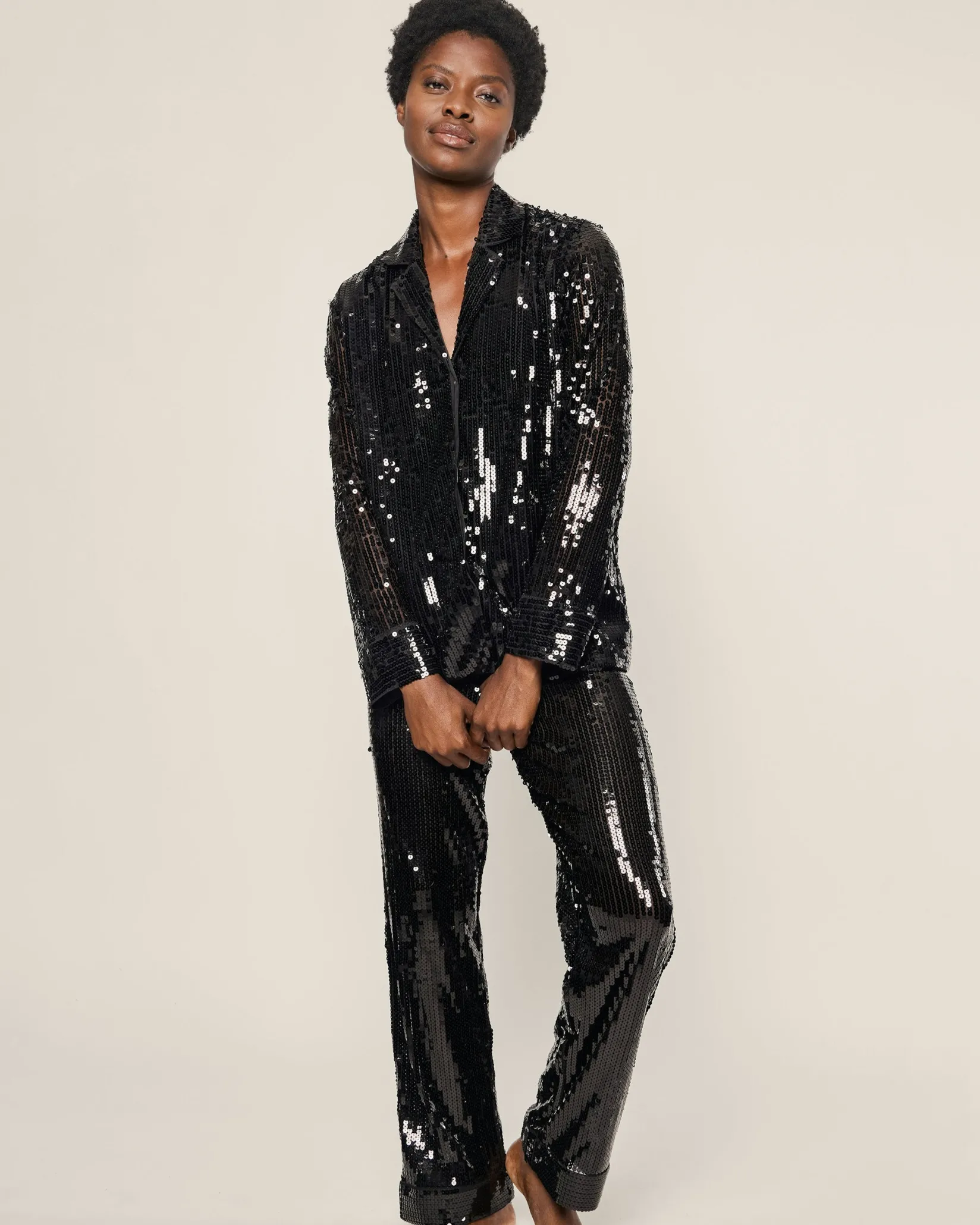 Women Petite Plume Women's Pajama Set in White Sequins