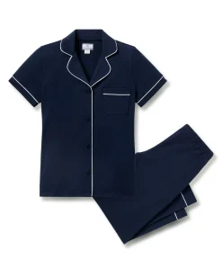 Women Petite Plume Women's Pima Crop Set in Navy