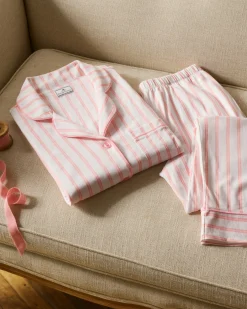 Women Petite Plume Women's Pima Crop Set in Pink and White Stripe