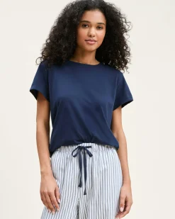Women Petite Plume Women's Pima Essential Crew Neck Tee in Navy
