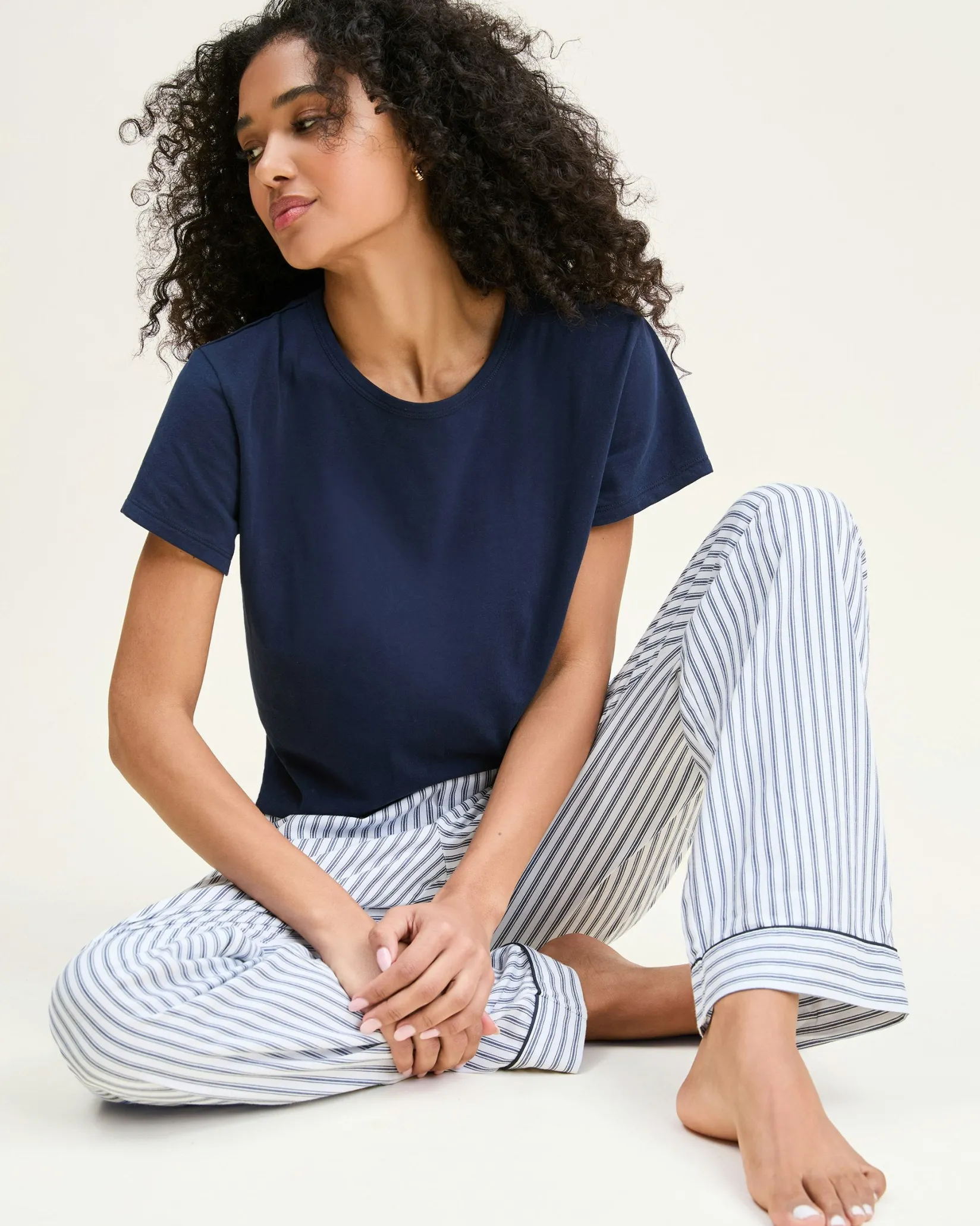 Women Petite Plume Women's Pima Essential Crew Neck Tee in Navy