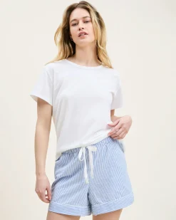 Women Petite Plume Women's Pima Essential Crew Neck Tee in Navy