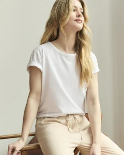 Women Petite Plume Women's Pima Essential Crew Neck Tee in White
