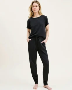 Women Petite Plume Women's Pima Essential Crew Neck Tee in Black