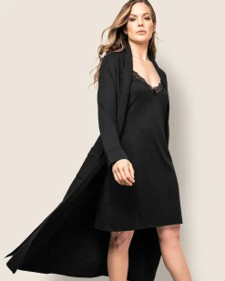 Women Petite Plume Women's Pima Jacquard Ophelia Robe in Black