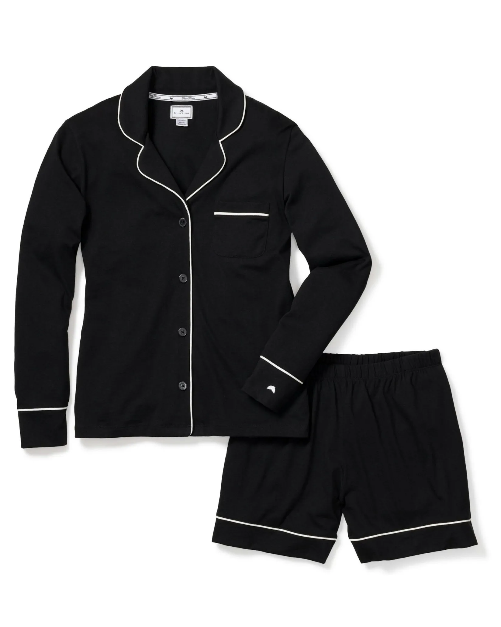 Women Petite Plume Women's Pima Long Sleeve Short Set in Black