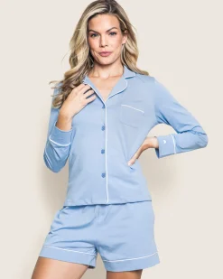 Women Petite Plume Women's Pima Long Sleeve Short Set in Black
