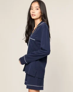 Women Petite Plume Women's Pima Long Sleeve Short Set in Navy