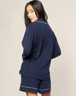 Women Petite Plume Women's Pima Long Sleeve Short Set in Navy