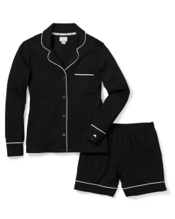 Women Petite Plume Women's Pima Long Sleeve Short Set in Navy