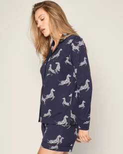 Women Petite Plume Women's Pima Long Sleeve Short Set in Zèbre de Nuit