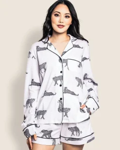 Women Petite Plume Women's Pima Long Sleeve Short Set in Zèbre de Nuit
