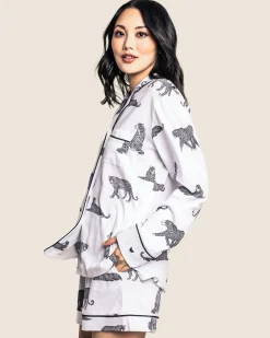 Women Petite Plume Women's Pima Long Sleeve Short Set in Zèbre de Nuit