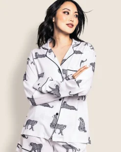 Women Petite Plume Women's Pima Long Sleeve Short Set in Zèbre de Nuit