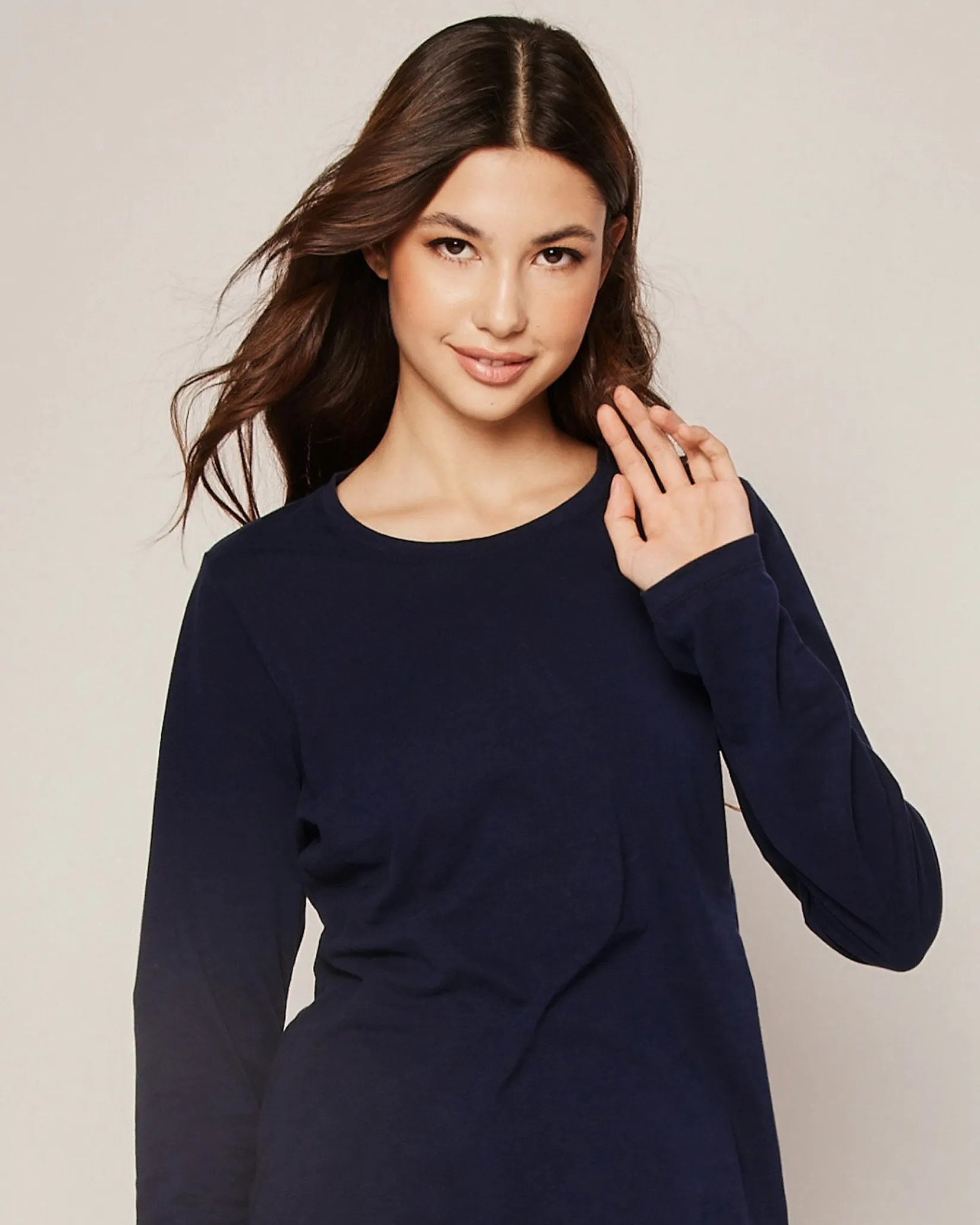 Women Petite Plume Women's Pima Long Sleeve Top in Navy