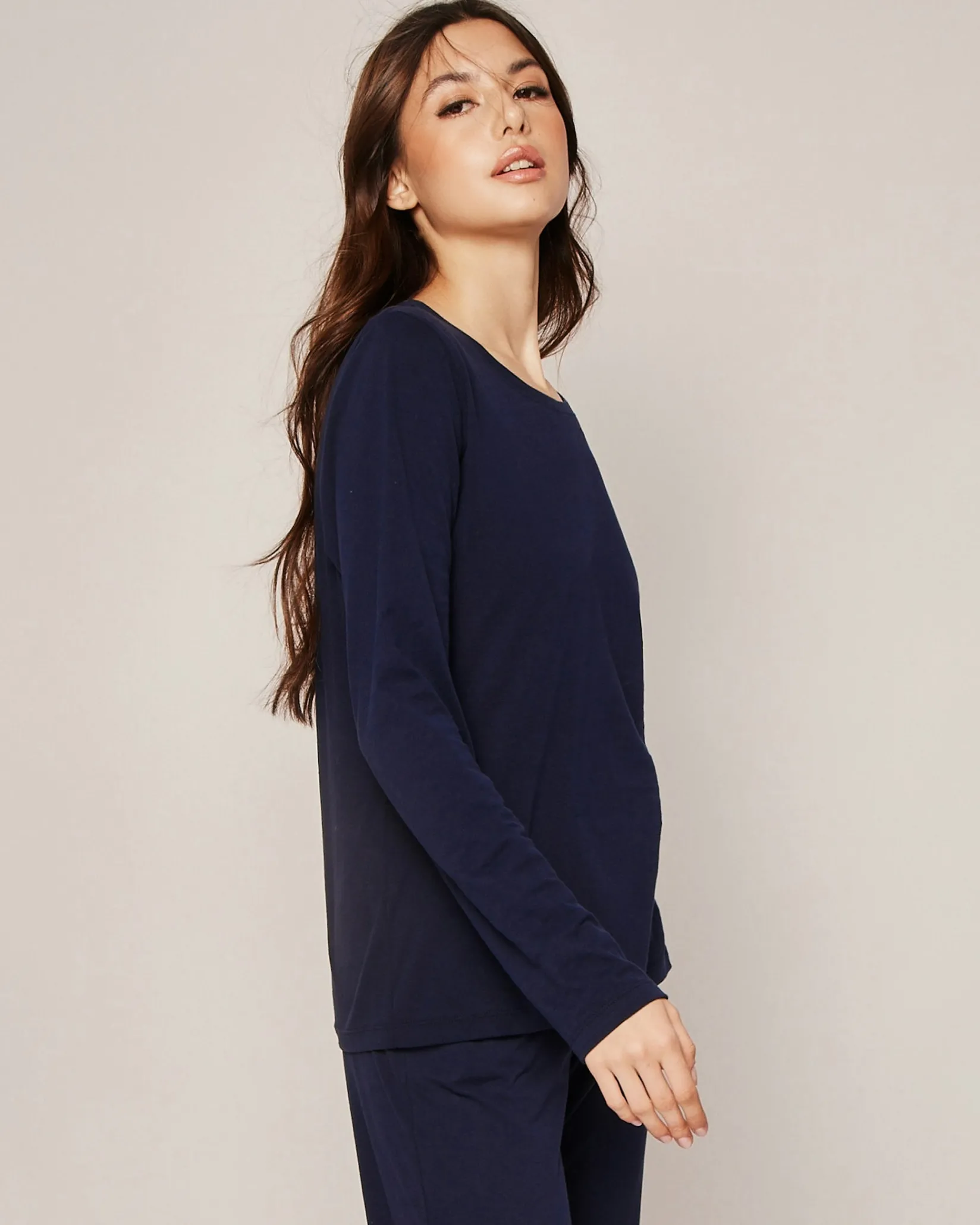 Women Petite Plume Women's Pima Long Sleeve Top in Navy