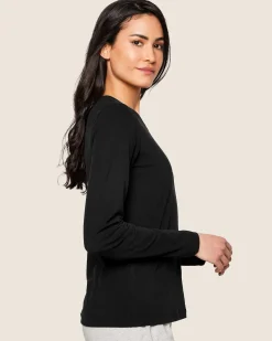 Women Petite Plume Women's Pima Long Sleeve Top in Navy