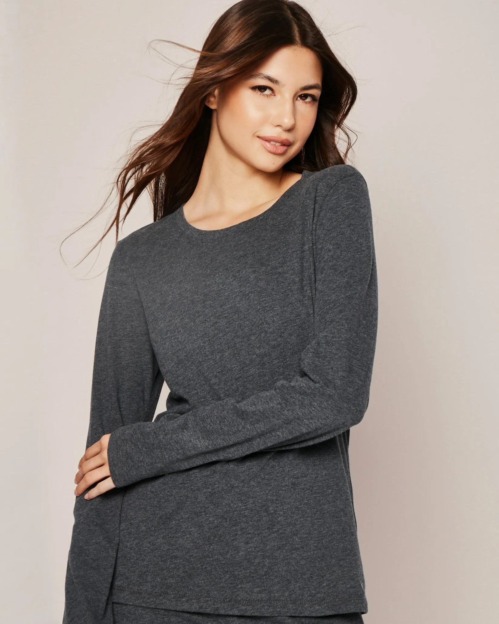 Women Petite Plume Women's Pima Long Sleeve Top in Dark Heather Grey