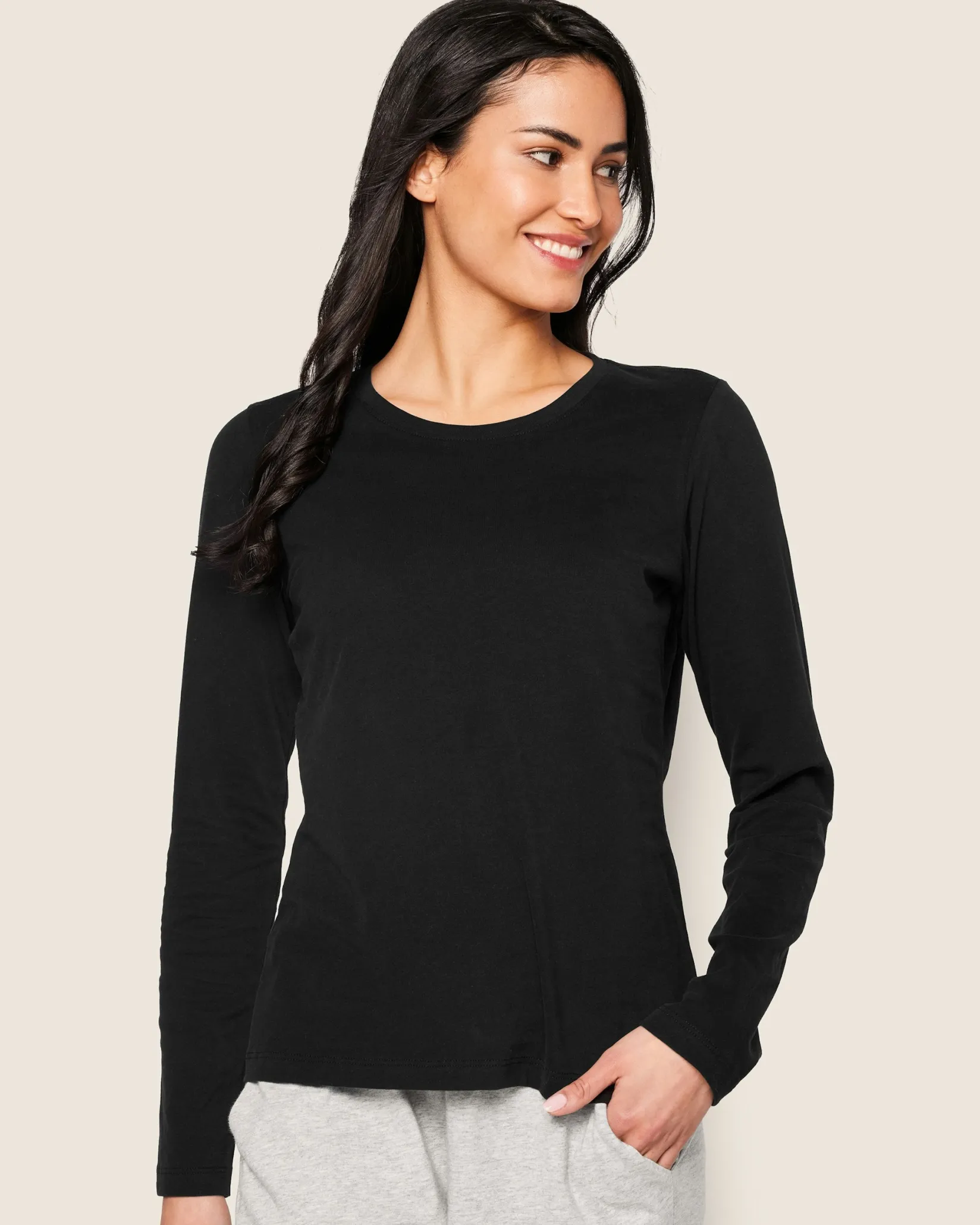 Women Petite Plume Women's Pima Long Sleeve Top in Dark Heather Grey