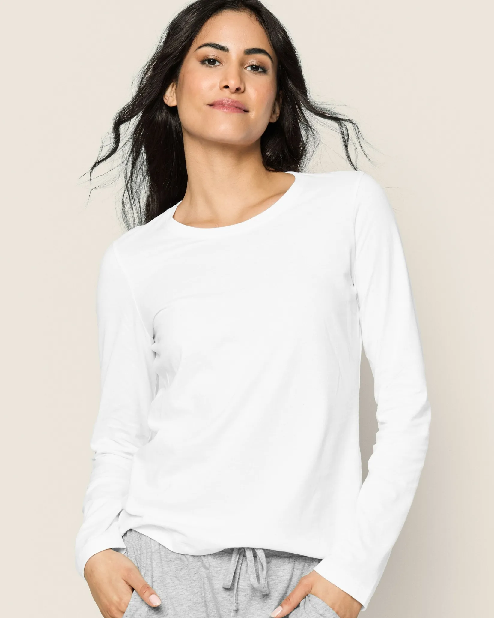 Women Petite Plume Women's Pima Long Sleeve Top in White