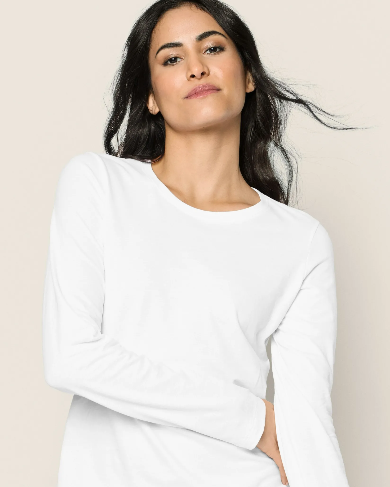 Women Petite Plume Women's Pima Long Sleeve Top in Camel