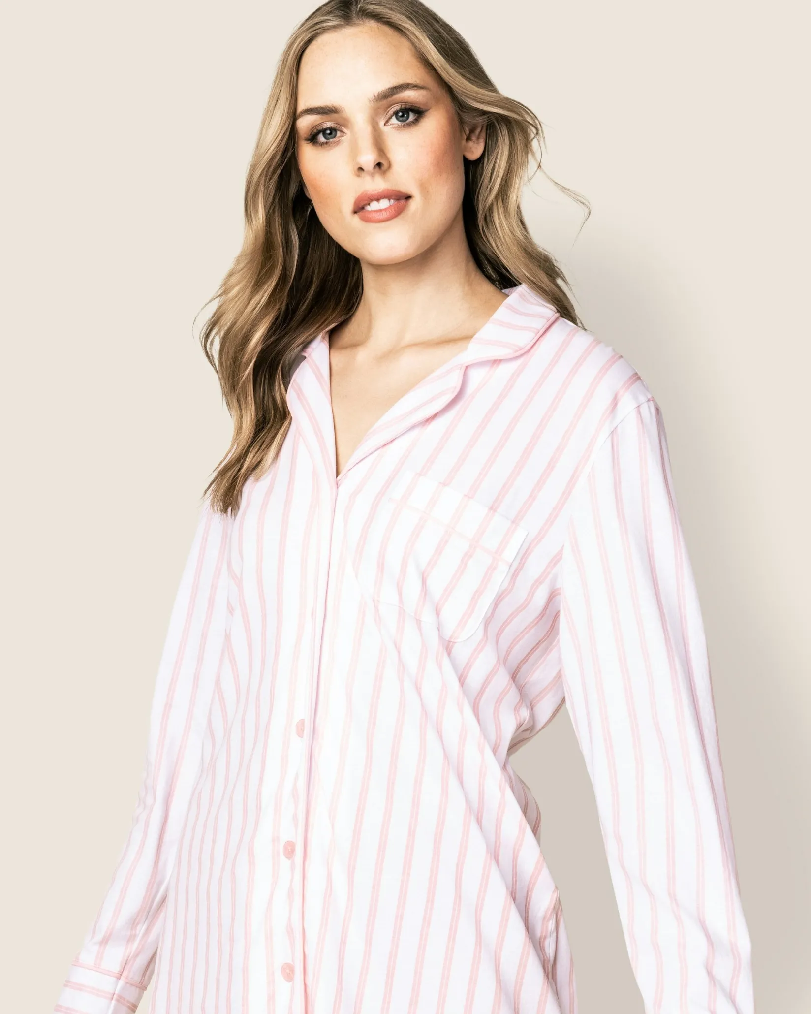 Women Petite Plume Women's Pima Nightshirt in Periwinkle and White Stripe