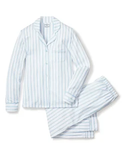 Women Petite Plume Women's Pima Pajama Set in Periwinkle and White Stripe