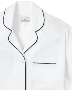 Women Petite Plume Women's Pima Pajama Set in White with Black Piping