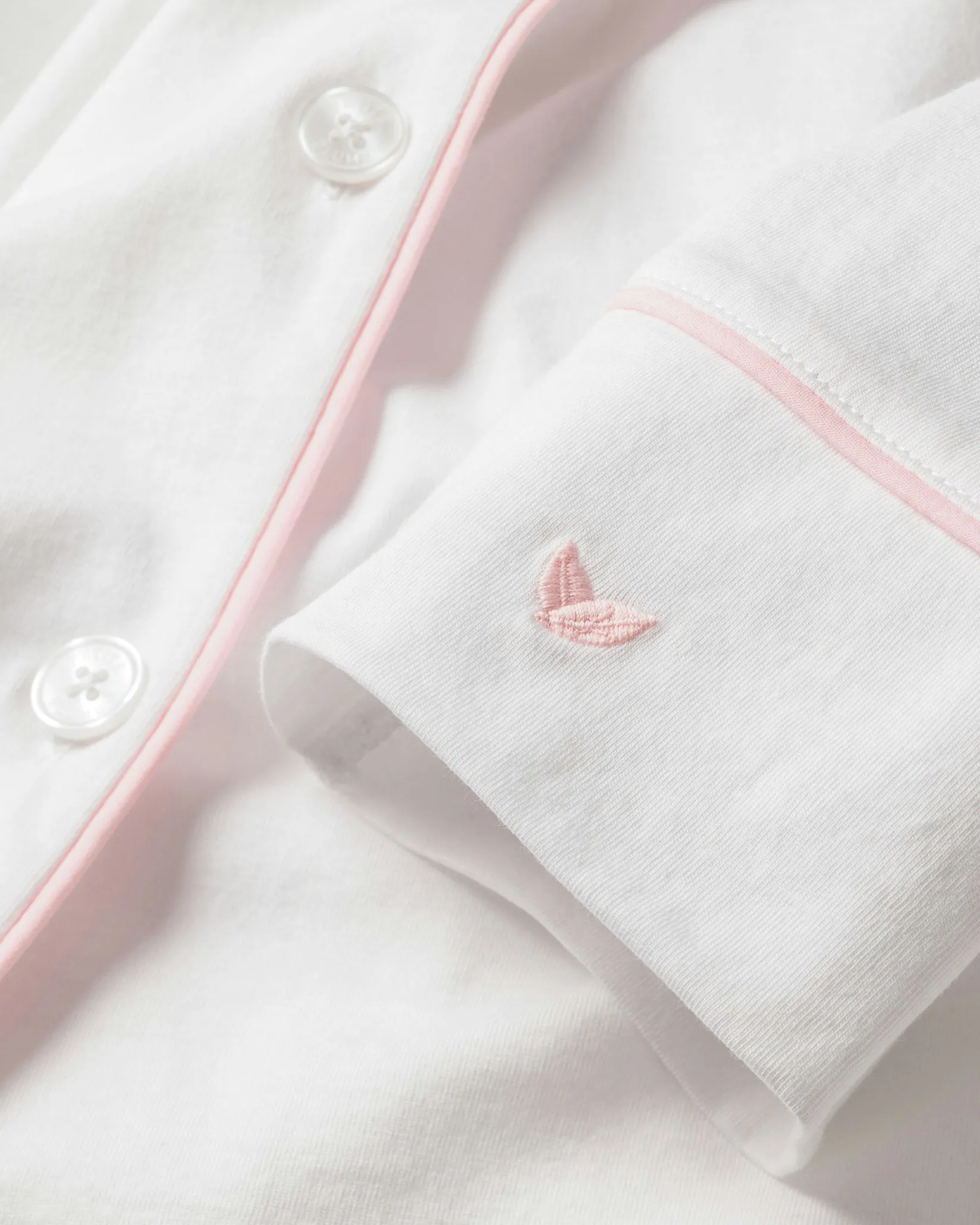 Women Petite Plume Women's Pima Pajama Set in White with Pink Piping