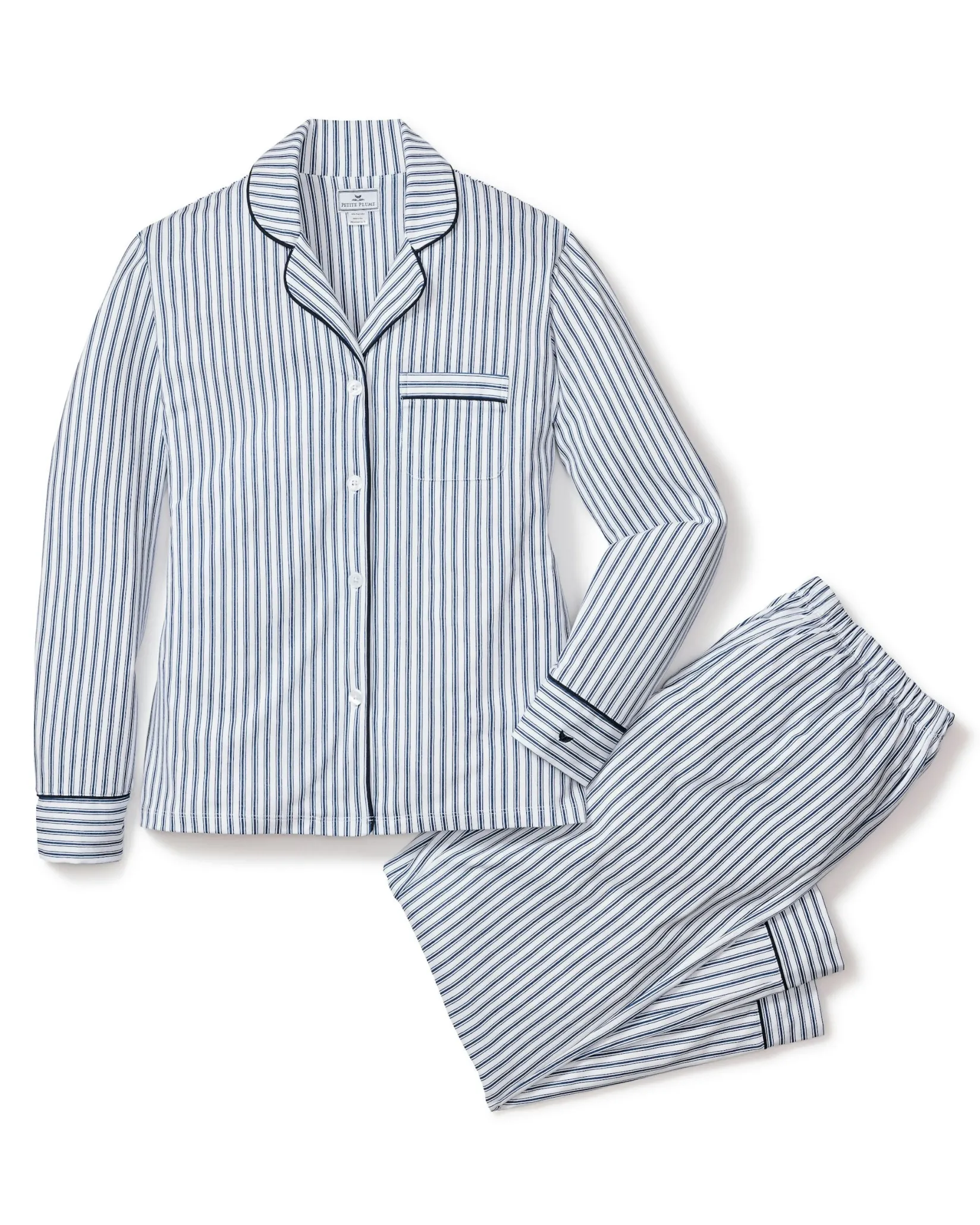 Women Petite Plume Women's Pima Pajama Set in Navy French Ticking