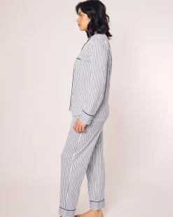 Women Petite Plume Women's Pima Pajama Set in Navy French Ticking
