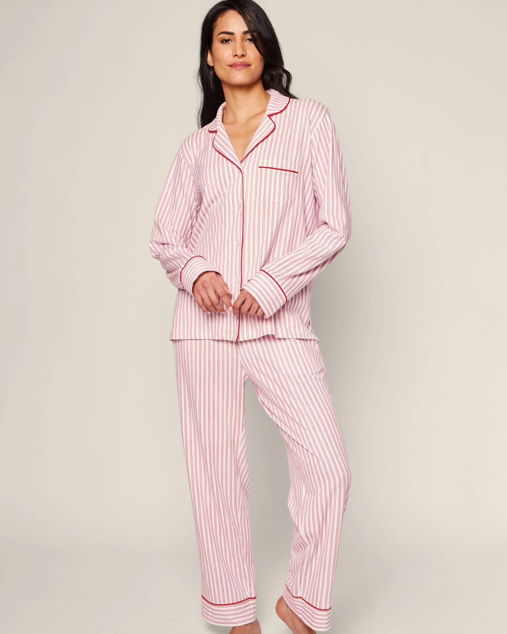 Women Petite Plume Women's Pima Pajama Set in Navy French Ticking